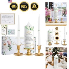 Unity Wedding Candles Ceremony Set – 3 Floral Candles Set with Gold Holders, …