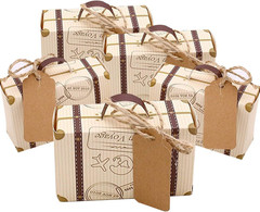 50pcs Suitcase Candy Boxes, Party Favor Candy Box, Vintage Kraft Paper Gift Bag