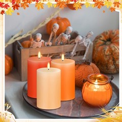 Conelist Set Of 6 Gradient Orange Small Pillar Candles 2 X 3 Inch Unscented
