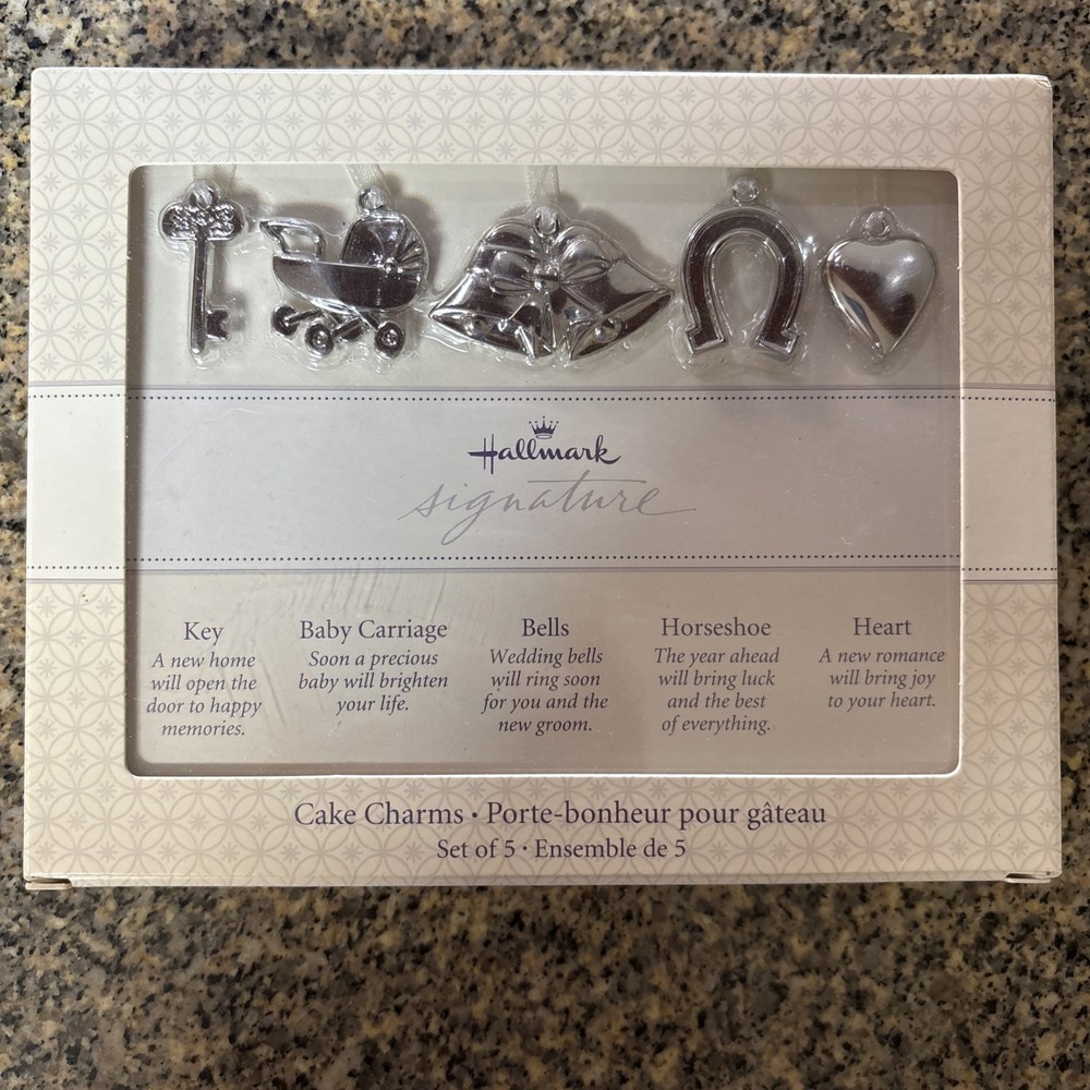 Hallmark Wedding Cake Ribbon Charms Gift Set of 5 Silver Bridal Shower Gift NIB
