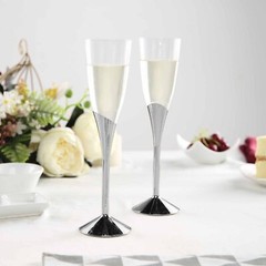 5 oz Plastic SILVER Champagne FLUTES Glasses Wedding Disposable Tableware Party