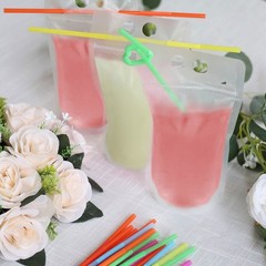 Clear 50 Plastic 12 oz Stand-up Drink Pouches Straws Party Events Decorations