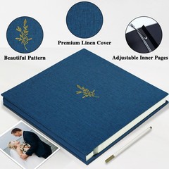 Self Adhesive Photo Album, Navy Blue Scrapbook Album with DIY 60 Blank Pages,…