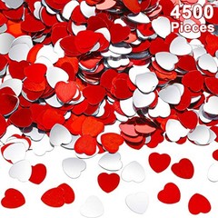 4500 Pcs/10mm Foil Heart Confetti for Wedding Bulk Pack Metallic Red, Silver