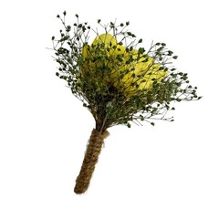 Sola Wood Flowers Boutonniere Yellow Cream Rose Dried Greenery Jute Wrapped Pin