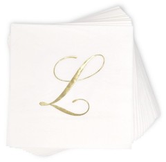 100 Monogram Letter L Cocktail Napkins Gold Foil Initial Disposable Paper Ele…