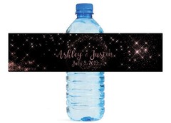 Rose Gold Dust Themed Water Bottle Labels Wedding Anniversary Engagement