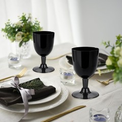 Mimorou 50 Pcs Black Plastic Wine Glasses, 5.4 oz Disposable Goblets with Ste…