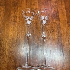 Wedding Toasting Fluted Champagne Glasses Lovebird And Hearts