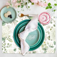 Spring Wildflower Placemats Set of 6 Decorative Floral Eucalyptus White Flower
