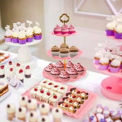 10Pcs Cake Rack Set 3 Double 3 Triple Layered Cupcake Stands 4 Appetizer Trays F