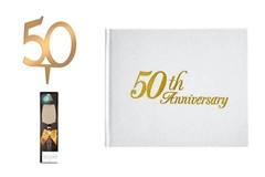 50th WEDDING ANNIVERSARY GUEST BOOK, CAKE SERVER, CAKE TOP 3PC SET Victoria Lynn