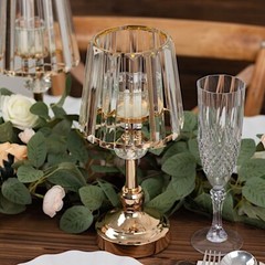 2 GOLD CLEAR Metal Votive CANDLE HOLDERS Crystal Glass Lamp Shade Party Events
