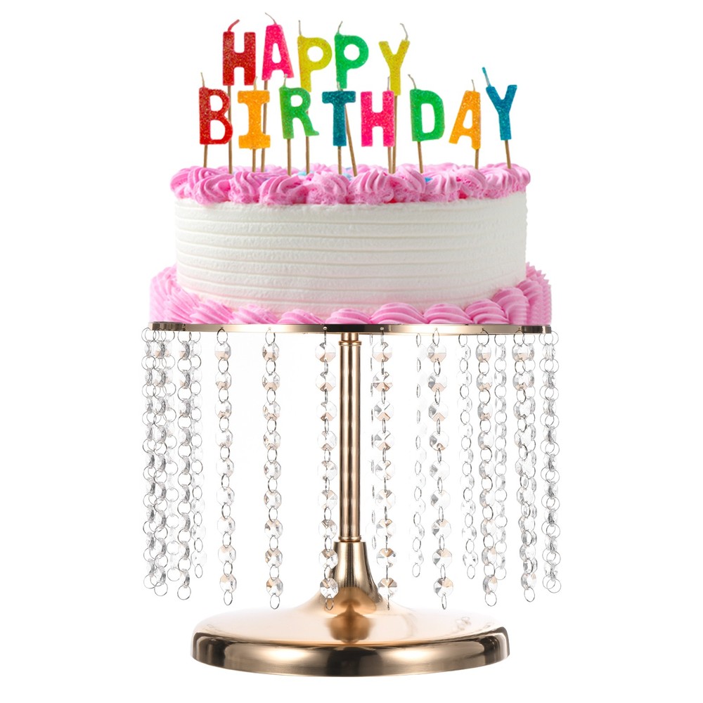 Metal Cake Stand with Crystal Pendants for Wedding Birthday Gold 12 x 7Inch