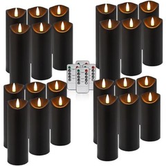 Set of 24 Flickering Black Flameless Candles, Battery Operated LED Red-24