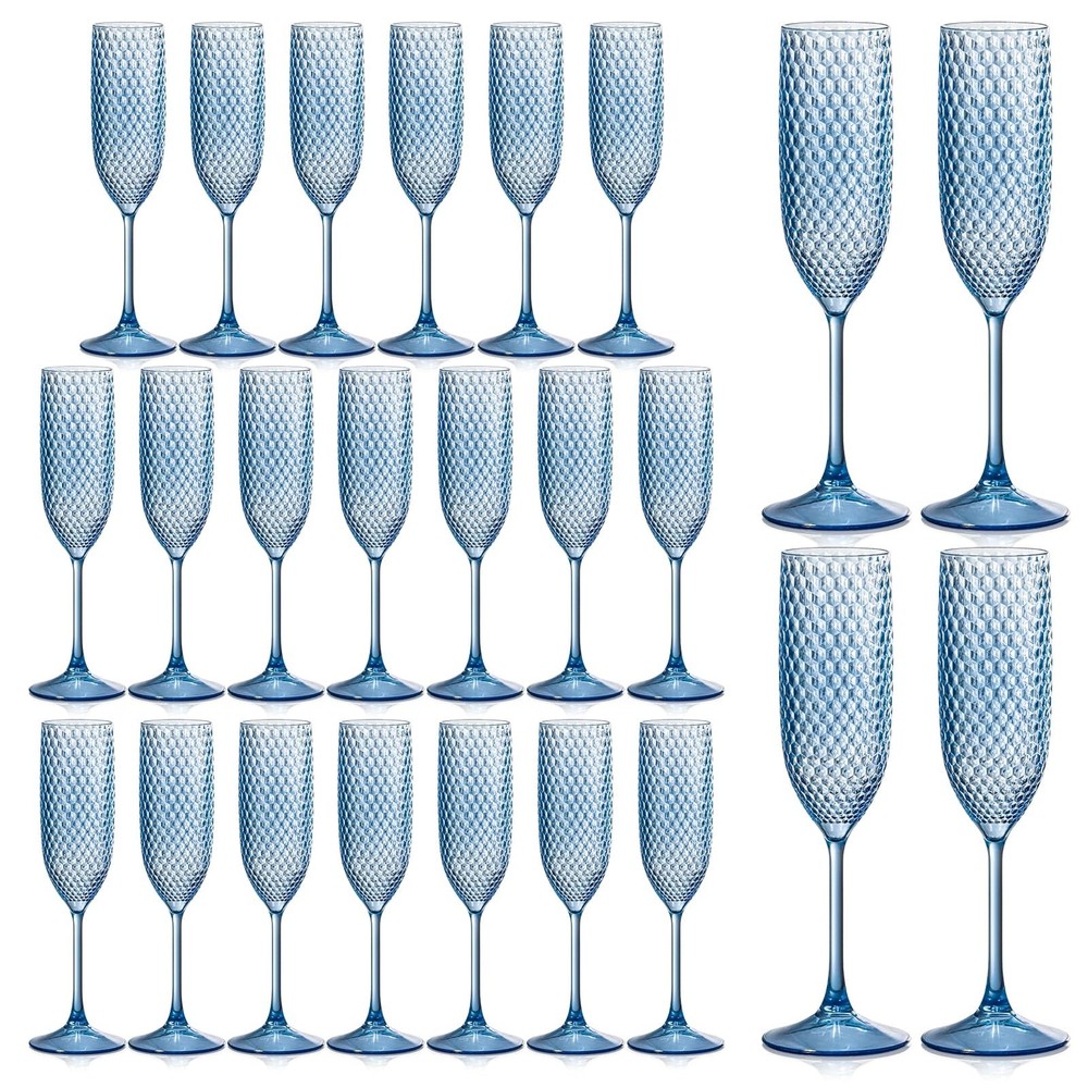 24 Pack Unbreakable Light Blue Champagne Flutes – Vintage Wedding Toasting Glass