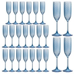 24 Pack Unbreakable Light Blue Champagne Flutes – Vintage Wedding Toasting Glass