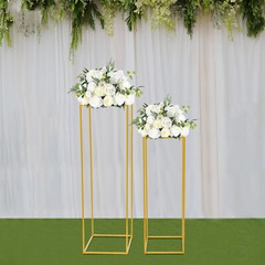 2Pcs Gold Flower Rack Metal Geometric Column Stand Wedding Backdrop Decor