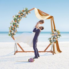 7 FT Heptagon Wedding Arch Wooden Arbor Backdrop Stand w/Triangular-Shaped Base