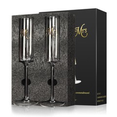 Mr & Mrs Champagne Flutes Set of 2, 7.1Oz Crystal Glassware for Engagement Party
