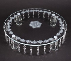Cake Stand Crystal Square 36 Hangers 4 Adjustable Legs Laser Design 16″W 4.25″H