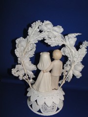 New Orchid Cascade Wedding Cake Top, «Lefton» adorable couple #420