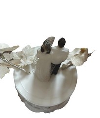 Vintage 1950-60s Wedding Cake Topper Bride & Groom Millinery Flowers Tulle Veil