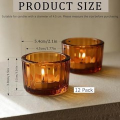 Tea Light Candle Holders Set of 12, 5cm x 3.5cm Glass Tea Light Holders Amber