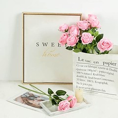 12PCS Artificial Silk Flowers Realistic Roses Bouquet Long 12Pcs Flowers Pink