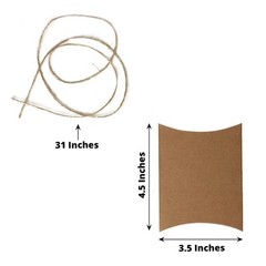 50 NATURAL Rustic Pillow Paper Gift FAVOR BOXES Jute Ribbons Party Decorations