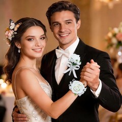 2 Pieces Elegant White Corsage & Boutonniere Set – All Occasion Floral Accessory