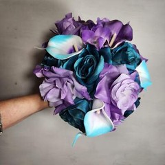 Light Purple Teal Rose Calla Lily Bridal Wedding Bouquet Accessories