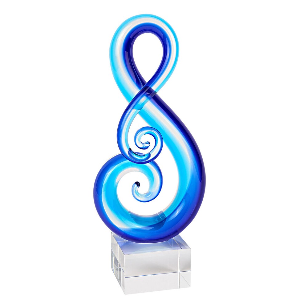 Elegant Modern Murano Style Art Glass Colorful Centerpiece – Blue Clef, 11 Inch