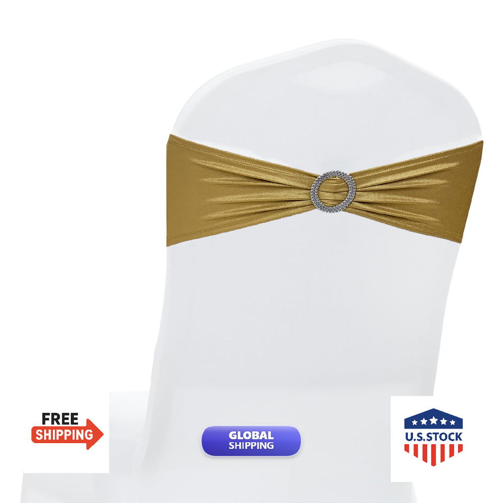 Mds Pack Of 100 Spandex Foil Chair Sashes Bow Universal Fits Elastic Stretch