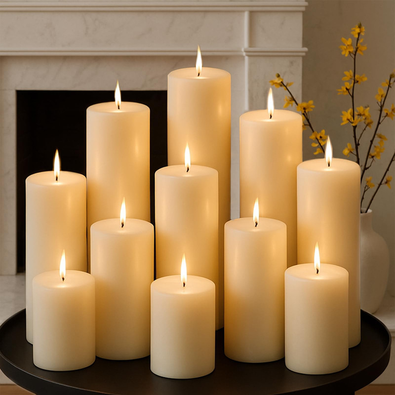 Mosroad Ivory Pillar Candles Set 12 Packs 2.8 In X 4 6 8 Inch Assorted Size
