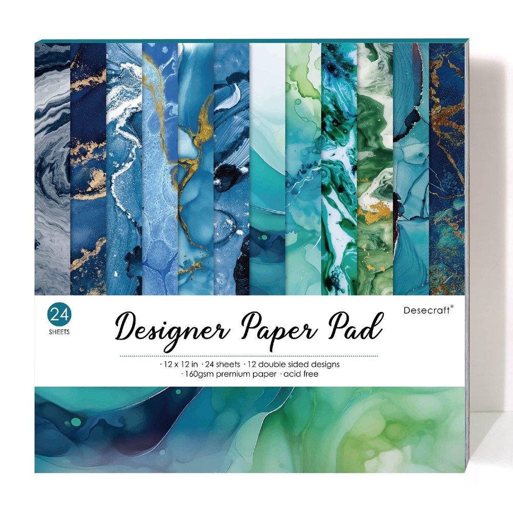 Desecraft 12×12 Ocean Marble Scrapbook Cardstock 12 x 12 inches, Multicolored