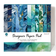 Desecraft 12×12 Ocean Marble Scrapbook Cardstock 12 x 12 inches, Multicolored