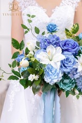 13″ Artificial Silk Wedding Bouquet for Bride – Provence Blue Floral Arrangement
