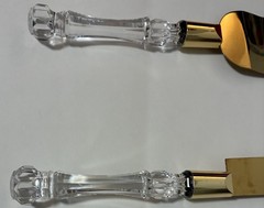 Clear Gold Cake Knife and Server Set, Steel Plated Blades with Acrylic Handles