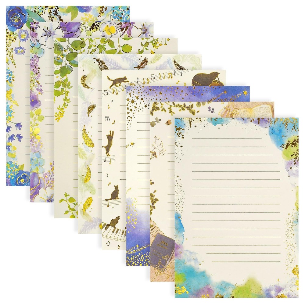 64 Sheets Stationary Letter Paper Set – A5 Cute Colored Gold Foil