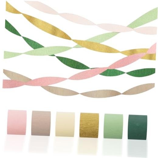 Crepe Paper Streamers Party Decorations – 6 Rolls Grass Green Gold Pink Olive