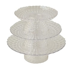 CLEAR 3 Plastic Stackable Pedestals Pressed Design CUPCAKE STANDS Set Party Home