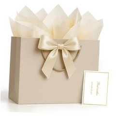 Gift Bags Medium with Handles with Ribbon 1 count (Pack of 1) Champagne Beige
