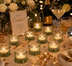 DEVI 24 Green Glass Votive Candle Holders for Wedding Decor