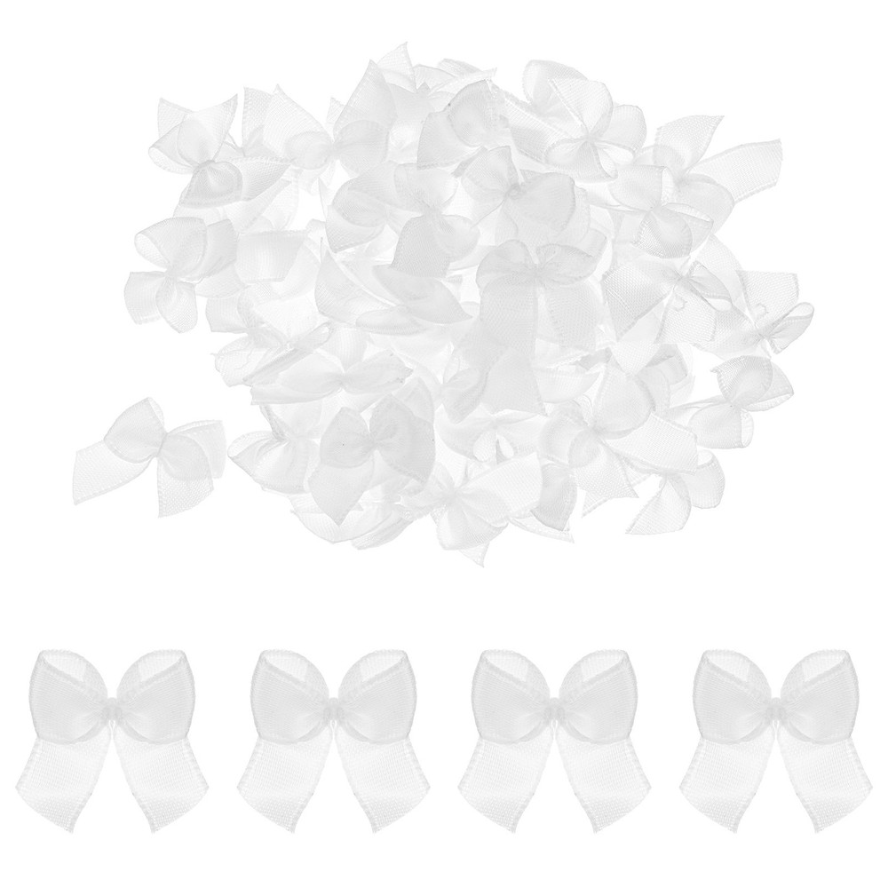 100 x Mini Ribbon Bows 10″ Mini Fabric Satin Ribbon Gift Flower Bows Wood White