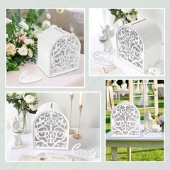 Wooden Gift Box for Reception, White Card Box with Hollow Window, Boho Gift E…