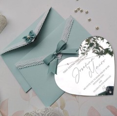Silver Mirror Acrylic Customized Wedding Invitation with Pale Blue Lace Envelope