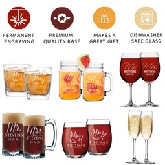 Mr & Mrs Personalized Engraved Champagne Flutes – Wedding Toasting Glasses Set o