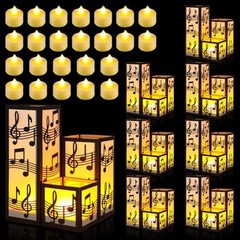 24 Music Note Party Table Centerpieces Paper Lantern Boxes 3 Sizes LED Tealights