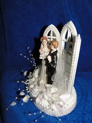 New Vintage lighted Dancing Bridal Couple , Chapel mirror Windows Caketop #282